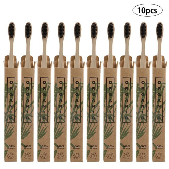 Bamboo Toothbrushes - 10 Pack Eco-Friendly