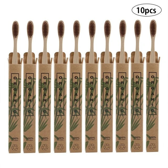 Bamboo Toothbrushes - 10 Pack Eco-Friendly