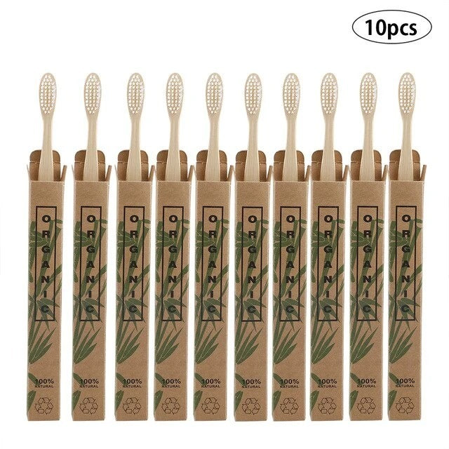 Bamboo Toothbrushes - 10 Pack Eco-Friendly